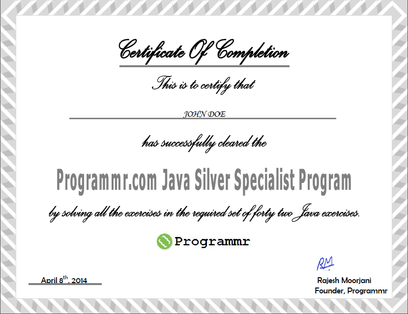 Java Silver Specialist Certificate